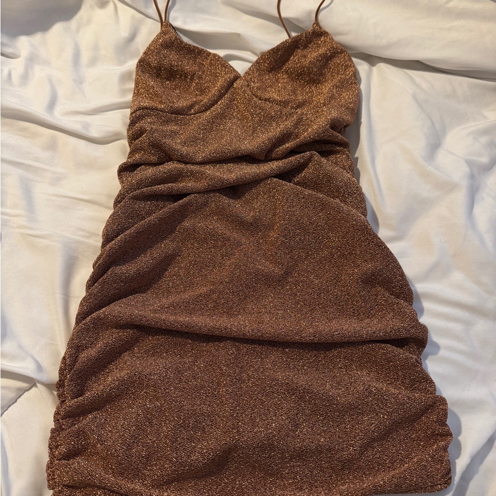 SHEIN Shimmering Brown Mini Dress